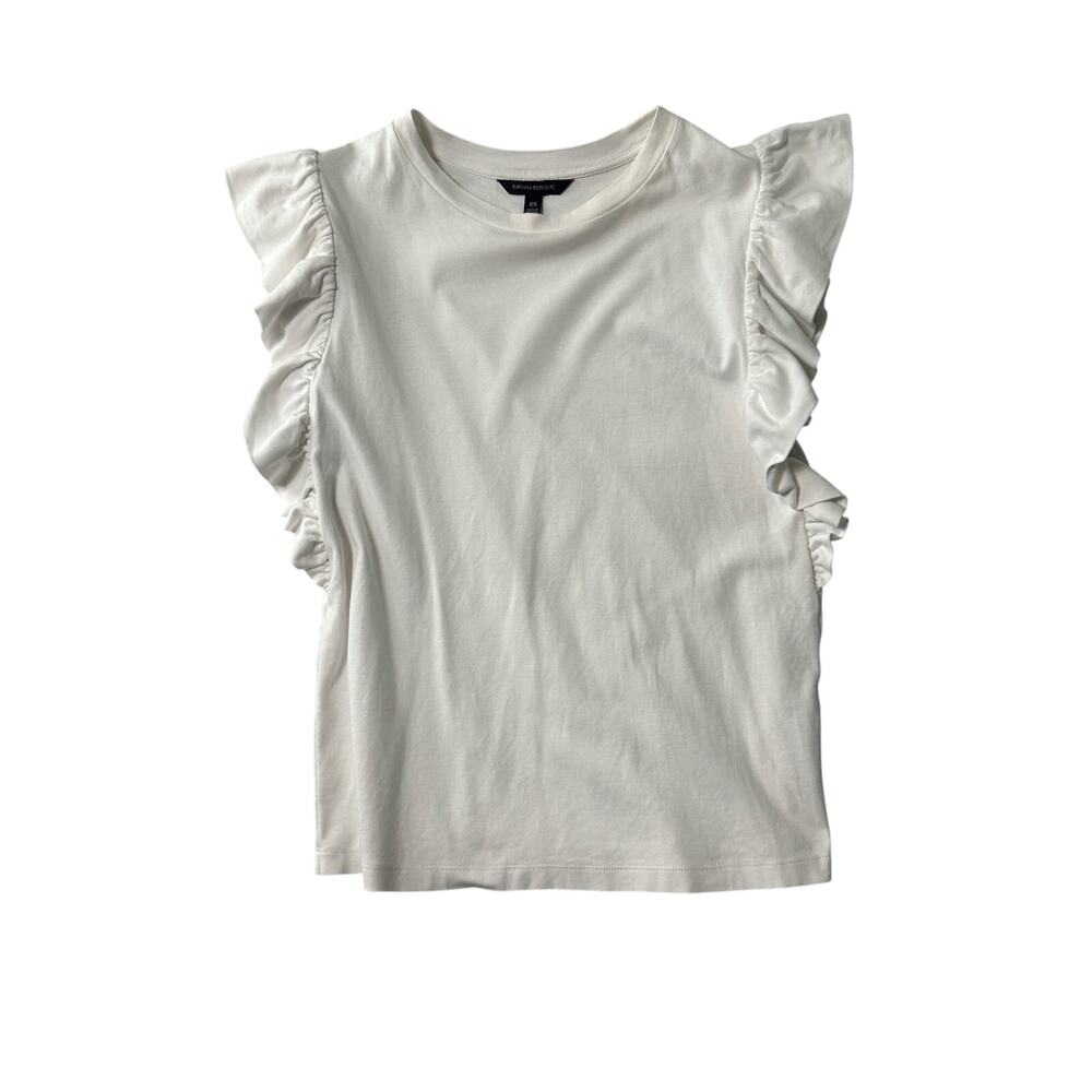 Banana Republic White Jersey Ruffle Trim Frill Shoulder Top – Size XS